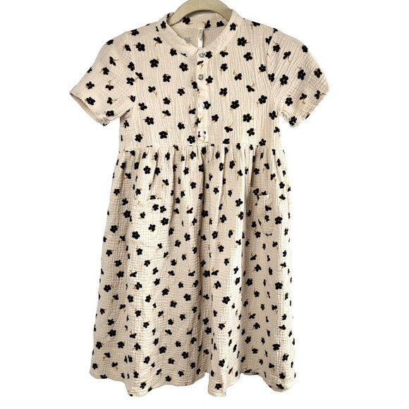 Rylee + Cru Other - Rylee + Cru Esme Dress 100% Cotton Pockets Stretch Wheat & Dk Blue Flowers 8-9Y